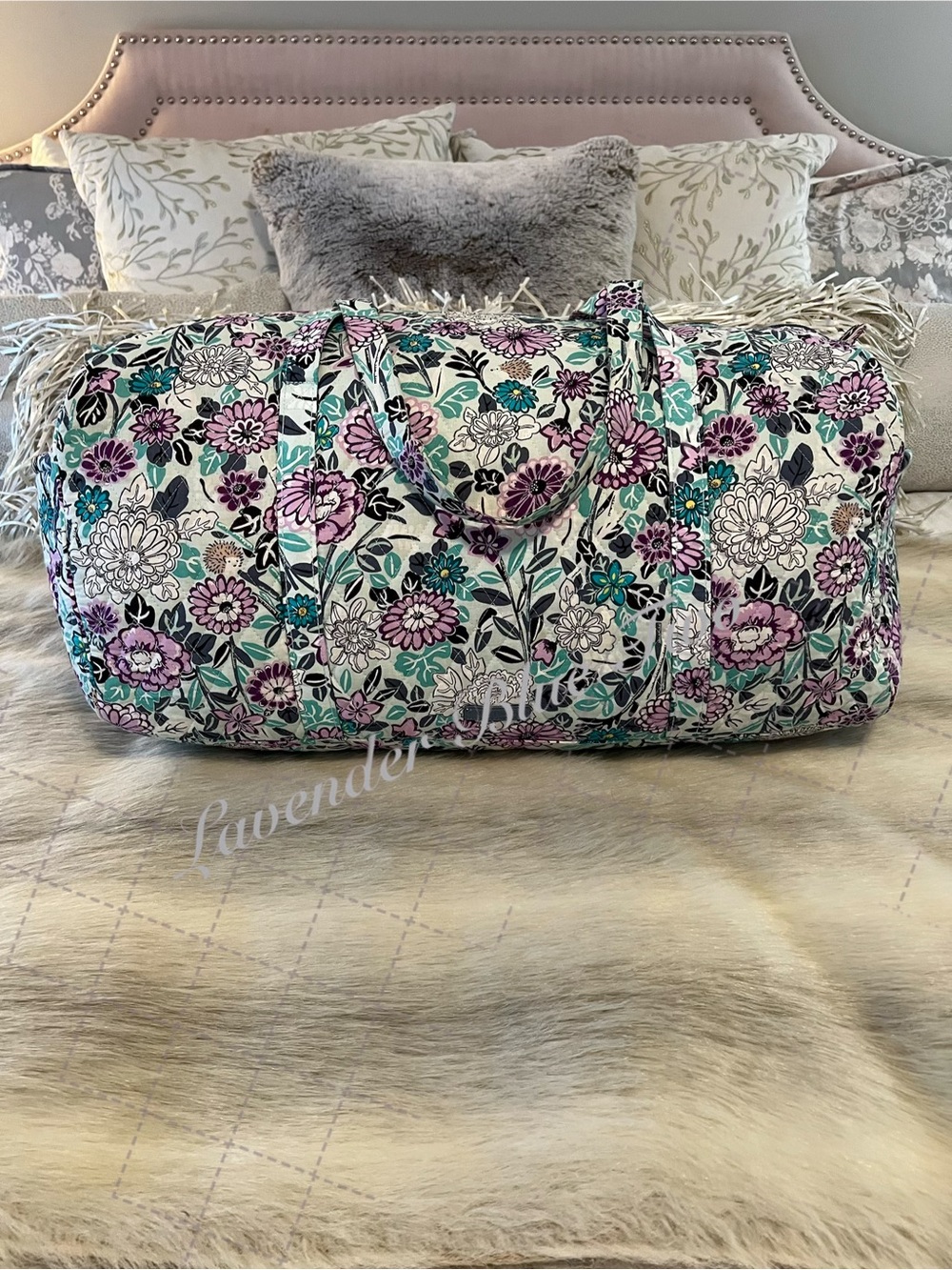 VERA BRADLEY Penelopes Garden Large Lightweight Duffle Bag Carryon Blue Purple